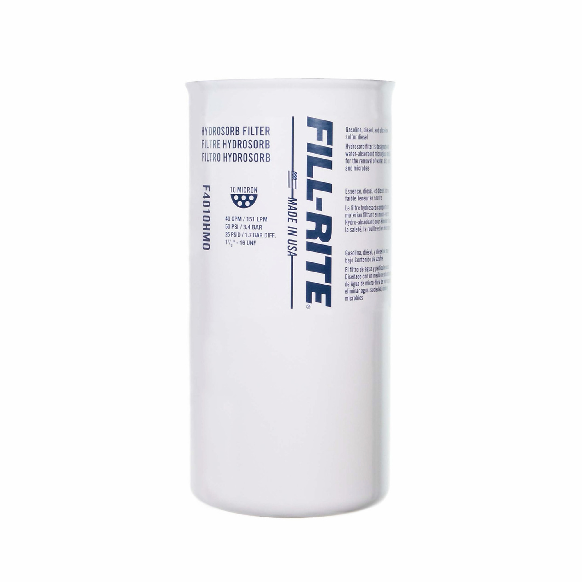 Fill-Rite, 40 GPM 10 Micron Water Detecting Filter, Diameter 5.1 in, Height 10.9 in, Model# F4010HM0